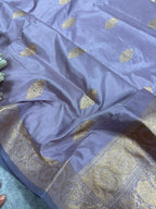 Lavender Banarasi Katan Silk Saree Meenakari Flower Design Handloom