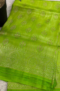 Green Handloom Banarasi Pure Mashru Silk Brocade Flower Design Saree