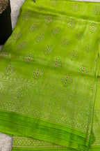 Green Handloom Banarasi Pure Mashru Silk Brocade Flower Design Saree