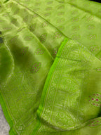 Green Handloom Banarasi Pure Mashru Silk Brocade Flower Design Saree