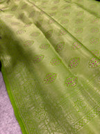 Green Handloom Banarasi Pure Mashru Silk Brocade Flower Design Saree