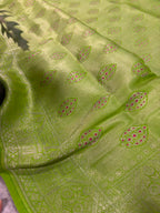Green Handloom Banarasi Pure Mashru Silk Brocade Flower Design Saree