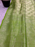 Green Handloom Banarasi Pure Mashru Silk Brocade Flower Design Saree