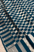 Blue Handloom Banarasi Pure Silk Checks Design Saree