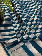 Blue Handloom Banarasi Pure Silk Checks Design Saree