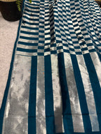 Blue Handloom Banarasi Pure Silk Checks Design Saree
