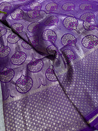 Purple Handloom Banarasi Pure Silk Meenakari Flower Design Saree
