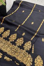 Black Handloom Banarasi Pure Raw Silk Flower Design Saree