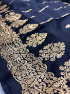 Black Handloom Banarasi Pure Raw Silk Flower Design Saree