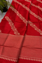 Red Banarasi Raw Silk Saree Flower Design Handloom India