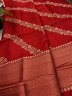 Red Banarasi Raw Silk Saree Flower Design Handloom India