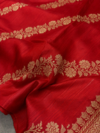 Red Banarasi Raw Silk Saree Flower Design Handloom India