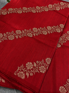 Red Banarasi Raw Silk Saree Flower Design Handloom India
