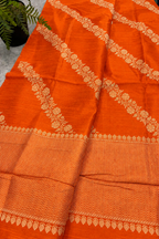 Orange Banarasi Raw Silk Saree Flower Design Handloom India