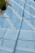 Blue Banarasi Raw Silk Saree Flower Design Handloom India