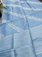 Blue Banarasi Raw Silk Saree Flower Design Handloom India