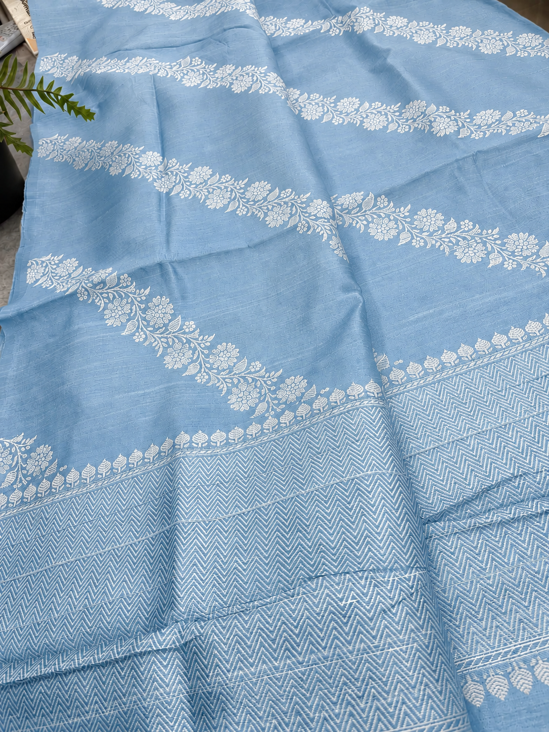 Blue Banarasi Raw Silk Saree Flower Design Handloom India