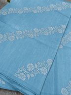 Blue Banarasi Raw Silk Saree Flower Design Handloom India