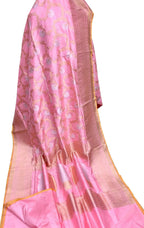 Exquisite Pink Banarasi Pure Katan Silk Saree with Kadwa Weave & Sona Roopa Design - Luxurion World