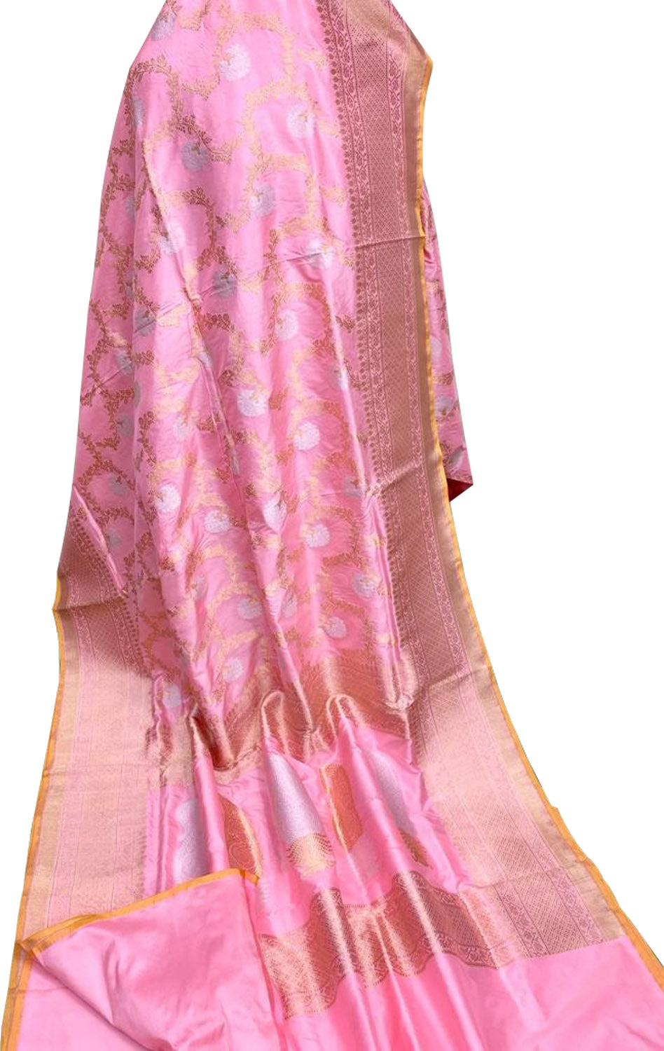 Exquisite Pink Banarasi Pure Katan Silk Saree with Kadwa Weave & Sona Roopa Design - Luxurion World
