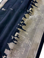 Black Banarasi Handloom Pure Katan Silk Saree - Luxurion World