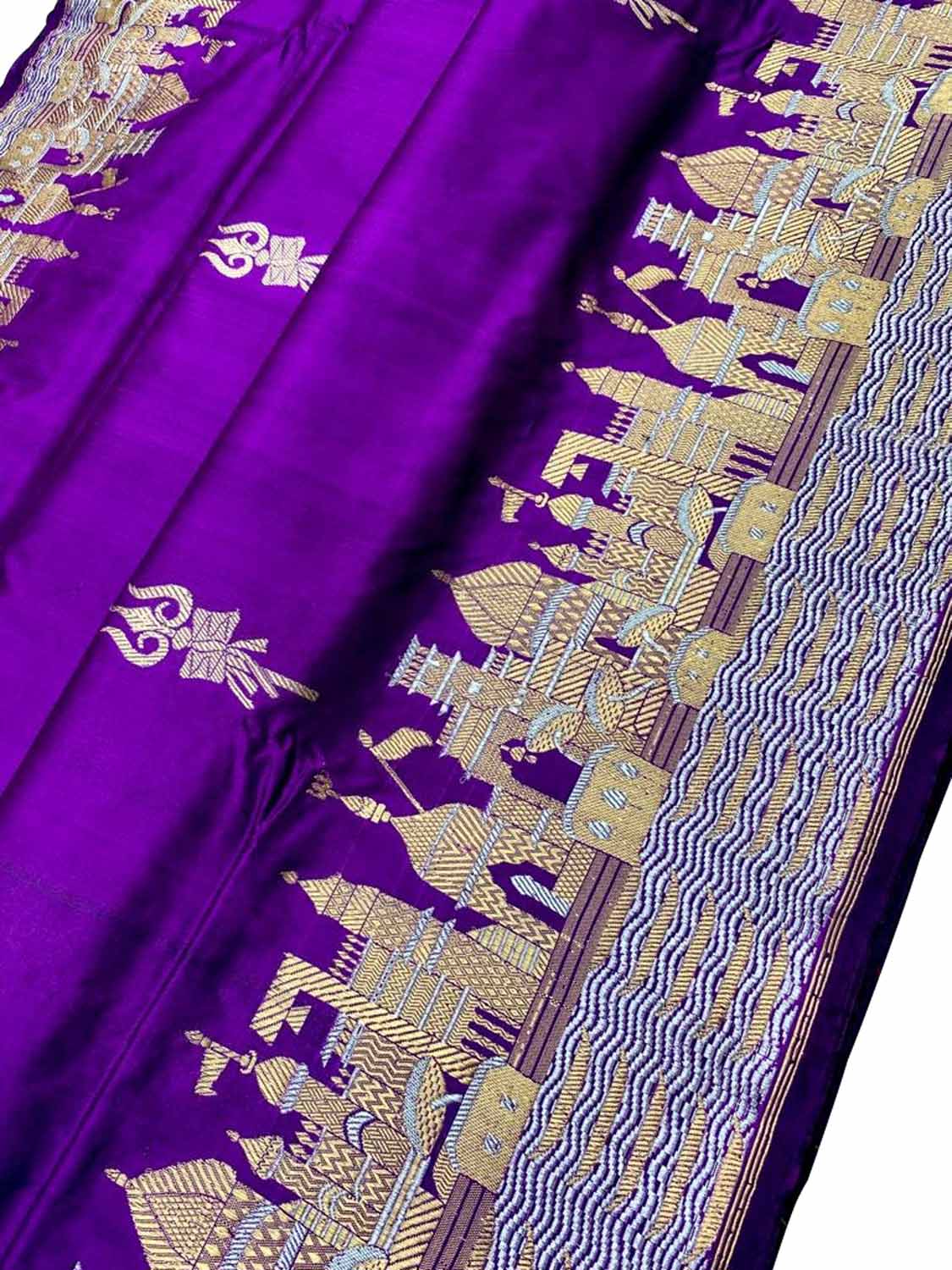 Purple Banarasi Handloom Pure Katan Silk Saree - Luxurion World