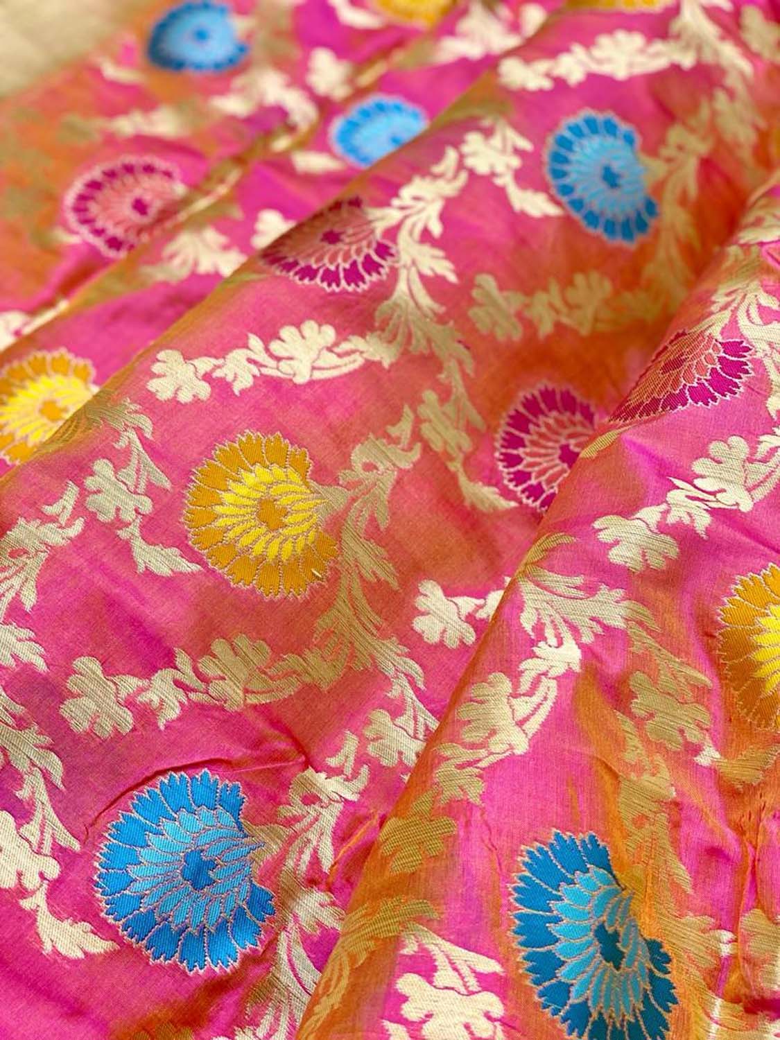 Pink Banarasi Handloom Pure Katan Silk Meenakari Saree - Luxurion World