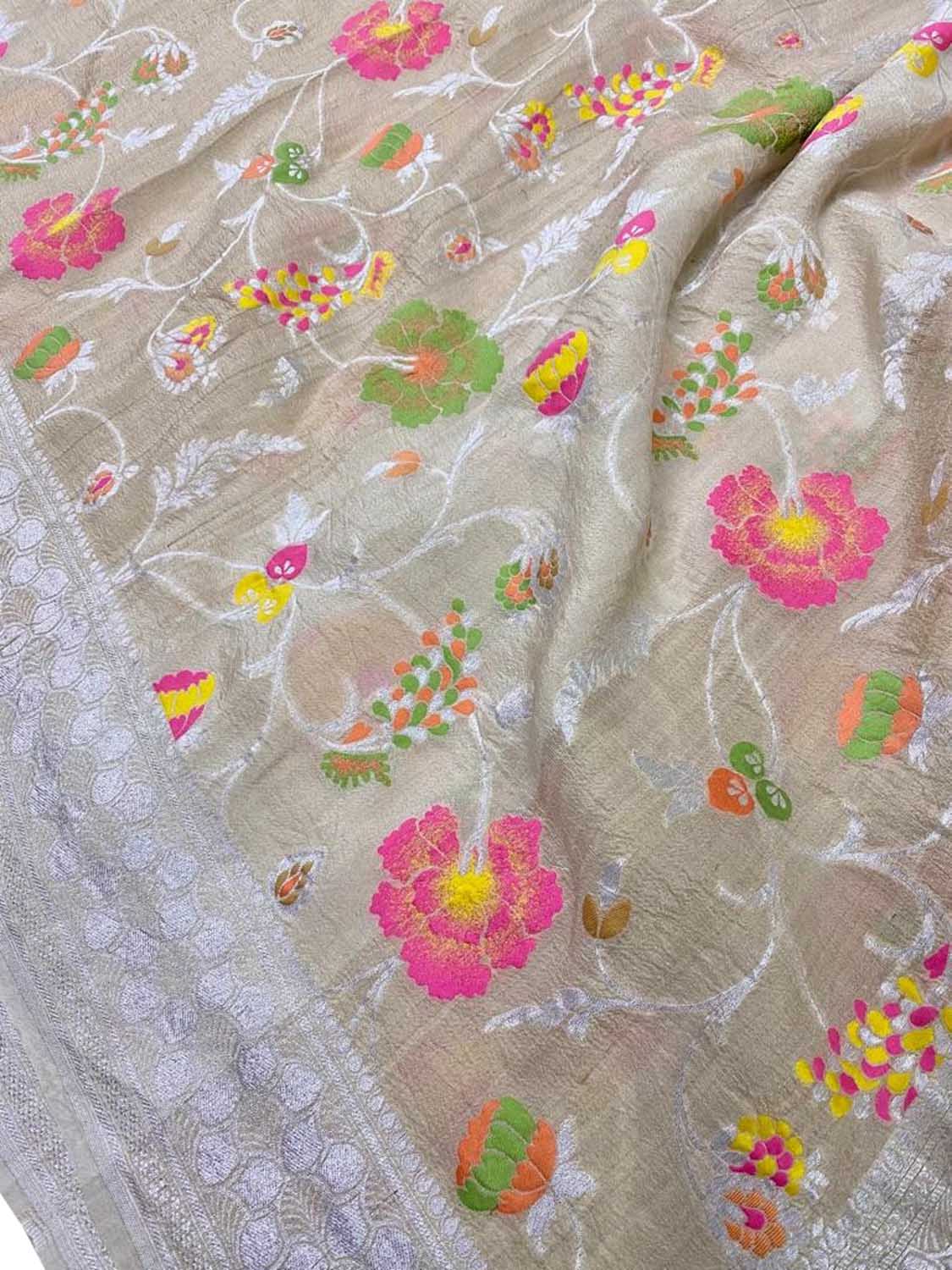 Dyeable Banarasi Handloom Pure Tussar Georgette Meenakari Saree - Luxurion World