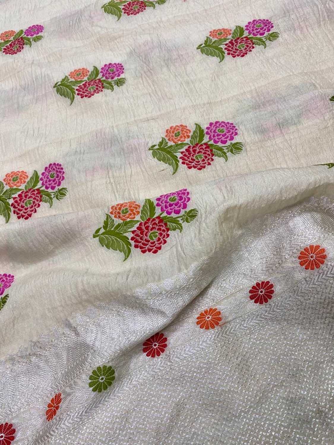 Dyeable Banarasi Handloom Pure Tussar Georgette Meenakari Saree - Luxurion World