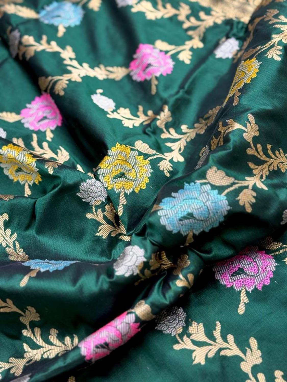 Elegant Green Banarasi Handloom Pure Katan Silk Kadwa Meenakari Saree - Luxurion World