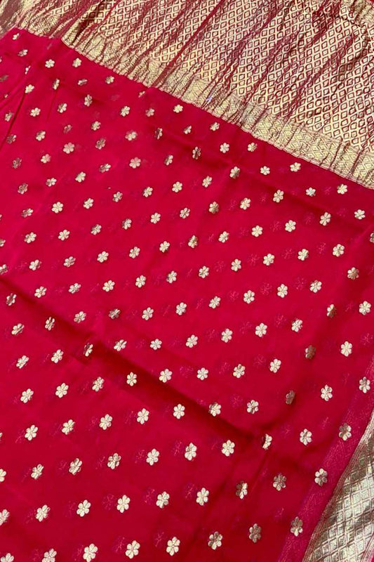 Stunning Red Banarasi Georgette Saree - Handloom Beauty