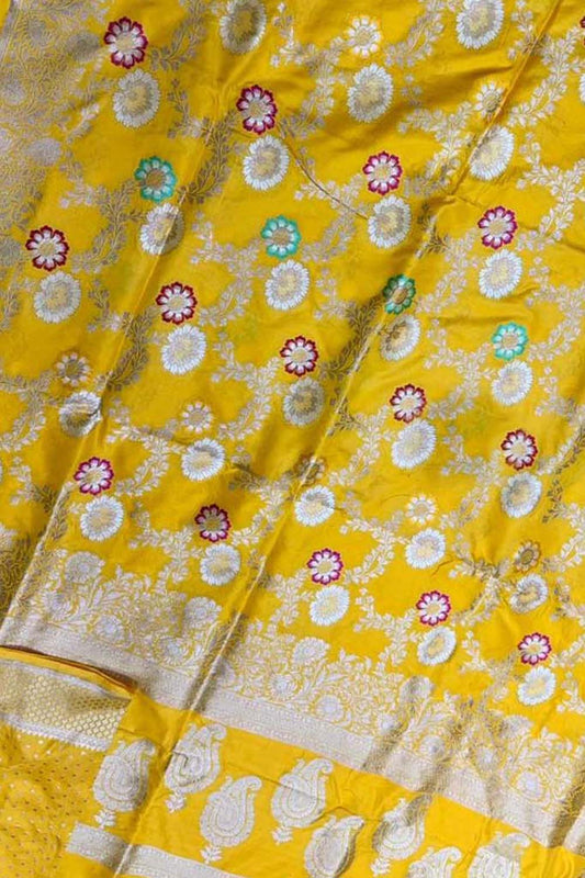 Yellow Banarasi Handloom Meenakari Katan Silk Saree