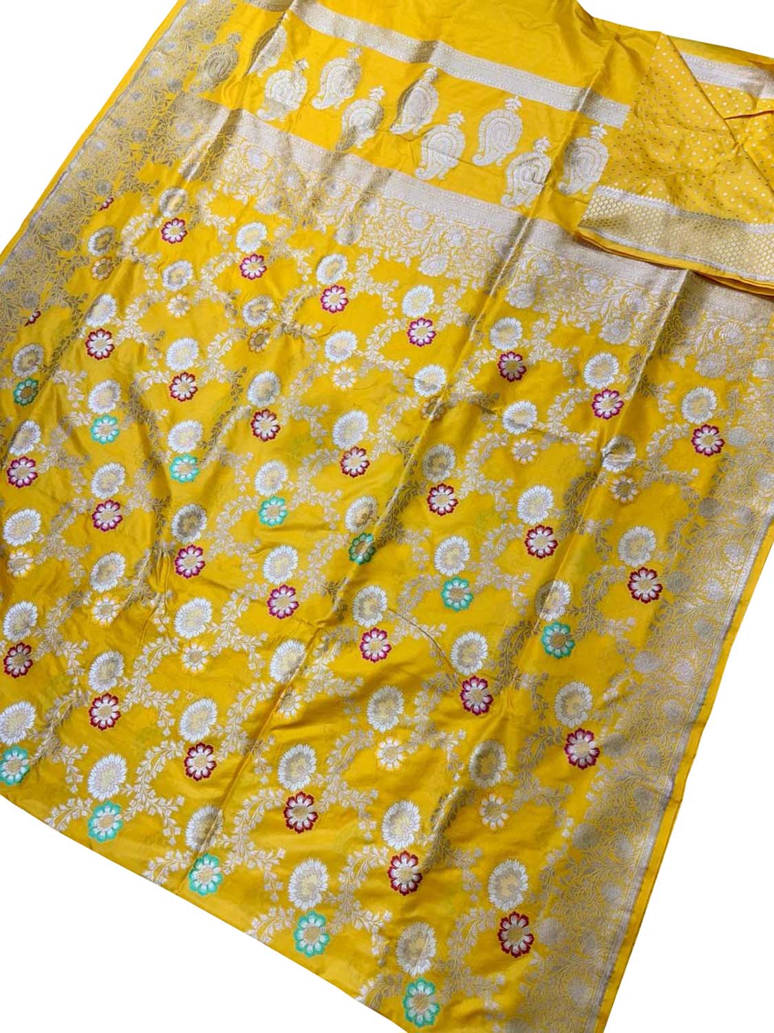 Yellow Banarasi Handloom Meenakari Katan Silk Saree - Luxurion World