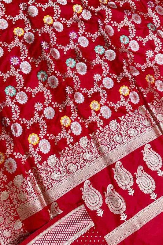 Elegant Red Banarasi Meenakari Silk Saree