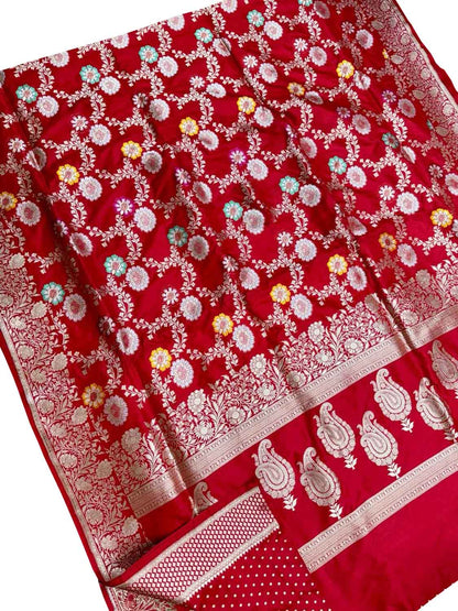 Elegant Red Banarasi Meenakari Silk Saree - Luxurion World
