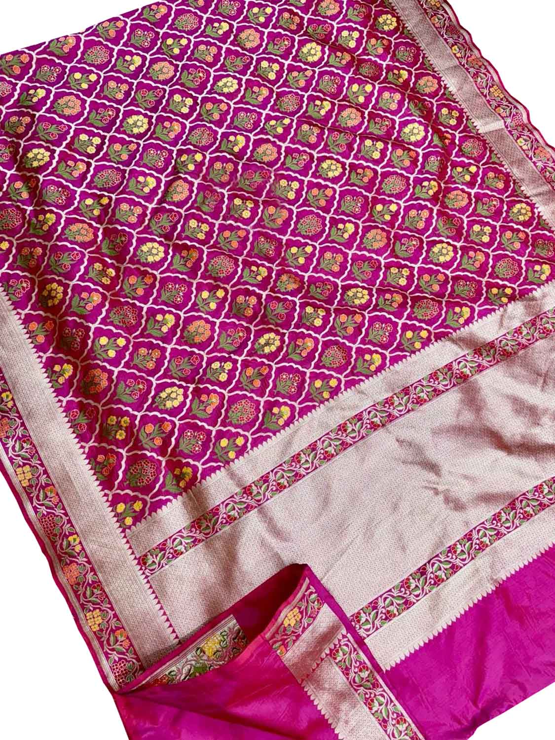 Exquisite Pink Banarasi Meenakari Silk Saree - Luxurion World