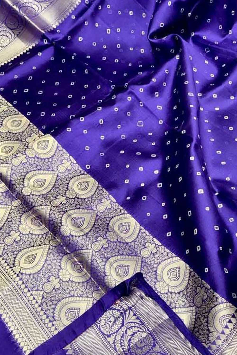 Elegant Purple Silk Bandhani Saree with Banarasi Touch - Luxurion World