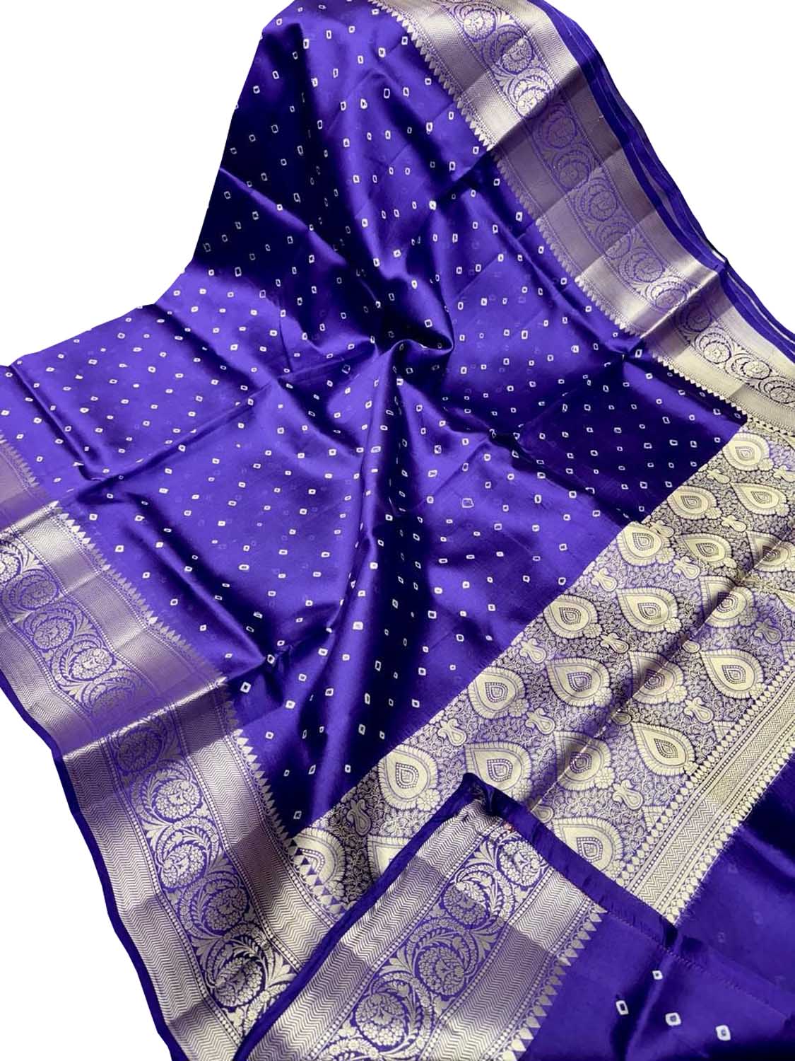 Elegant Purple Silk Bandhani Saree with Banarasi Touch - Luxurion World