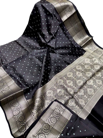 Elegant Black Banarasi Silk Bandhani Saree - Luxurion World