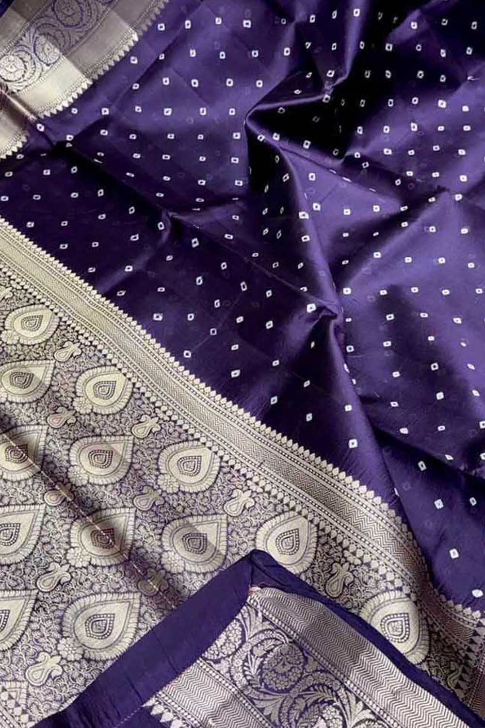 Blue Banarasi Silk Bandhani Saree - Handloom Beauty - Luxurion World