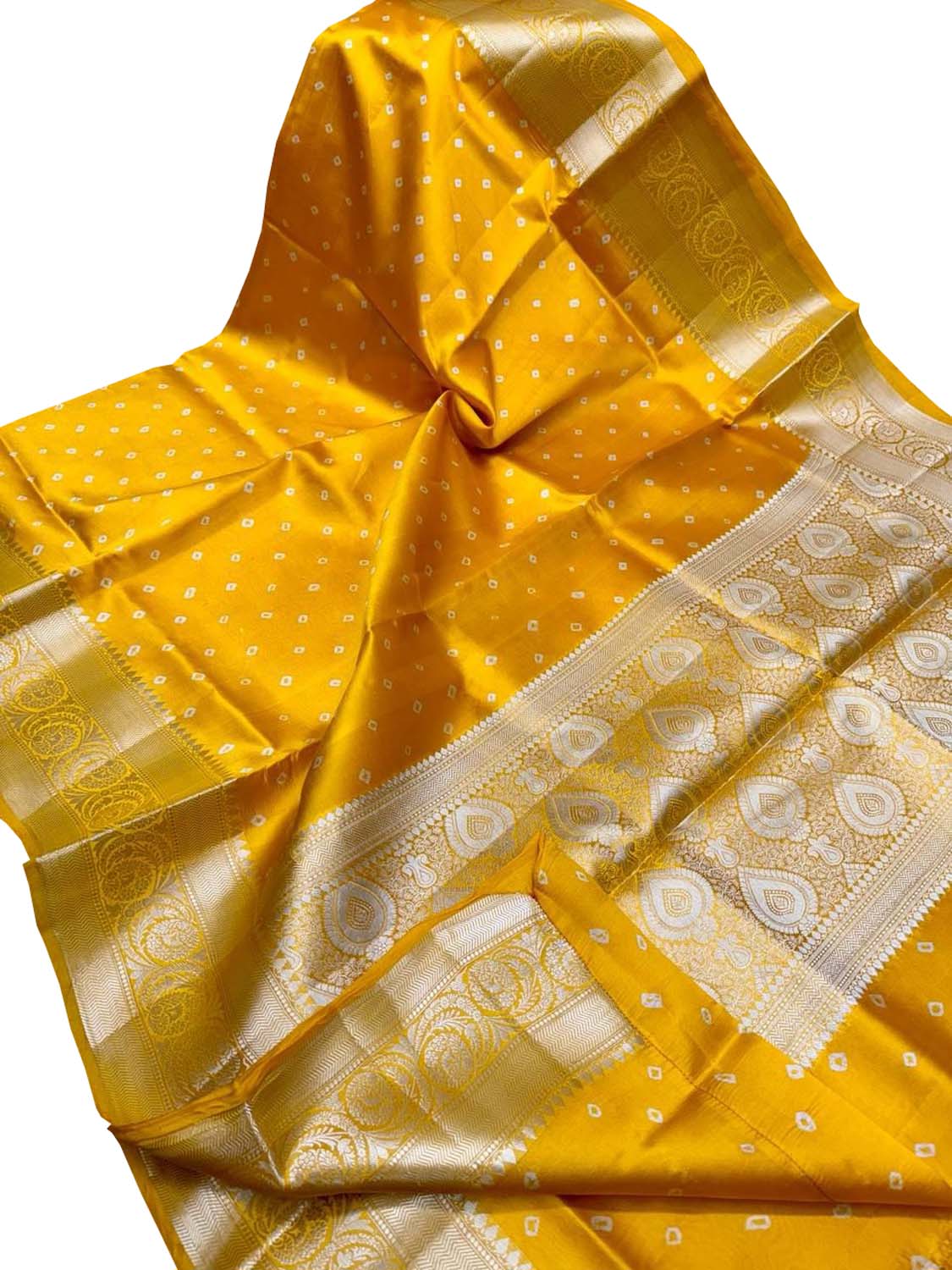 Yellow Banarasi Silk Bandhani Saree - Handloom Beauty - Luxurion World