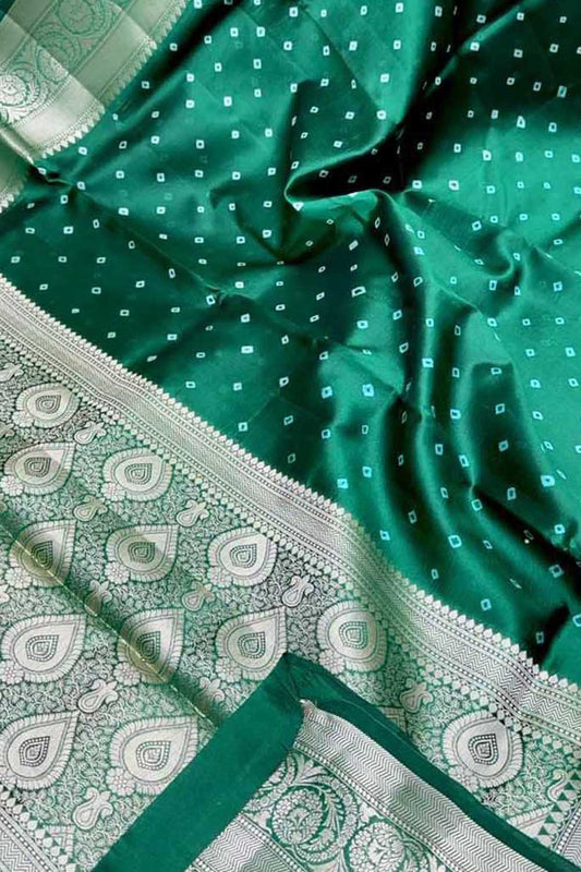 Green Banarasi Silk Bandhani Saree - Handloom Beauty