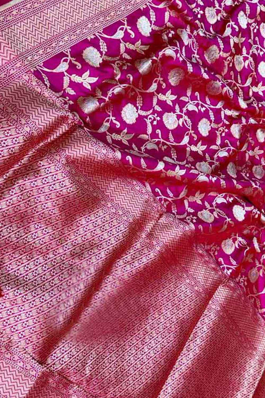 Exquisite Pink Banarasi Handloom Silk Saree - Luxurion World
