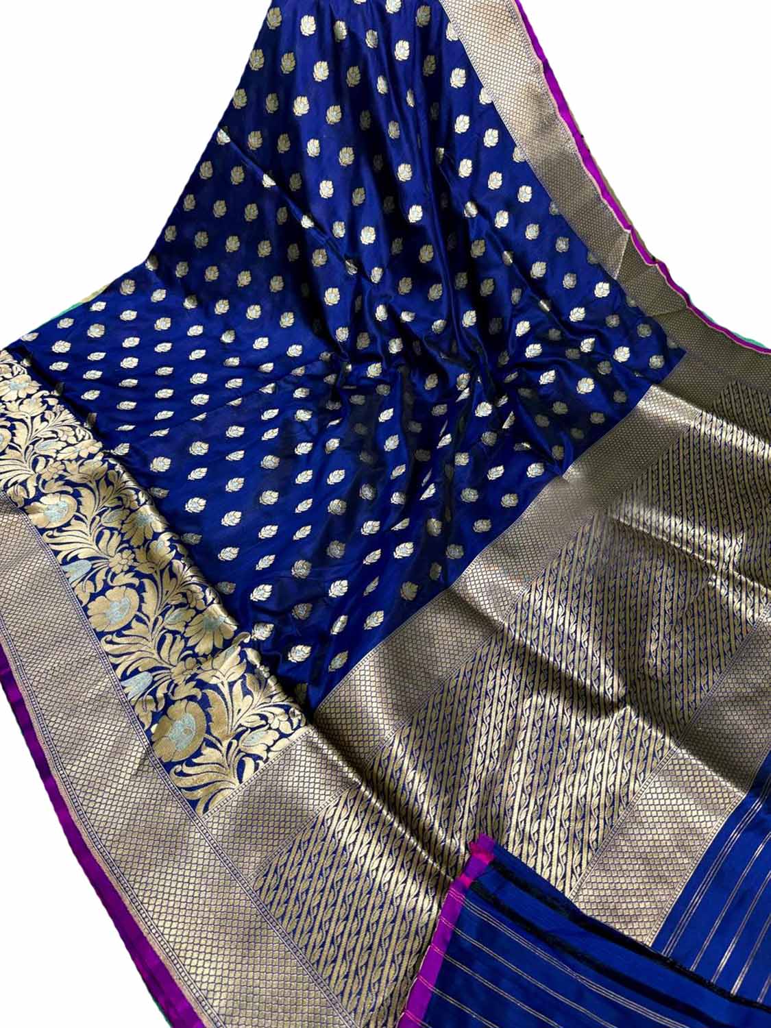 Exquisite Blue Banarasi Silk Saree - Handloom Katan - Luxurion World