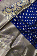 Exquisite Blue Banarasi Silk Saree - Handloom Katan - Luxurion World