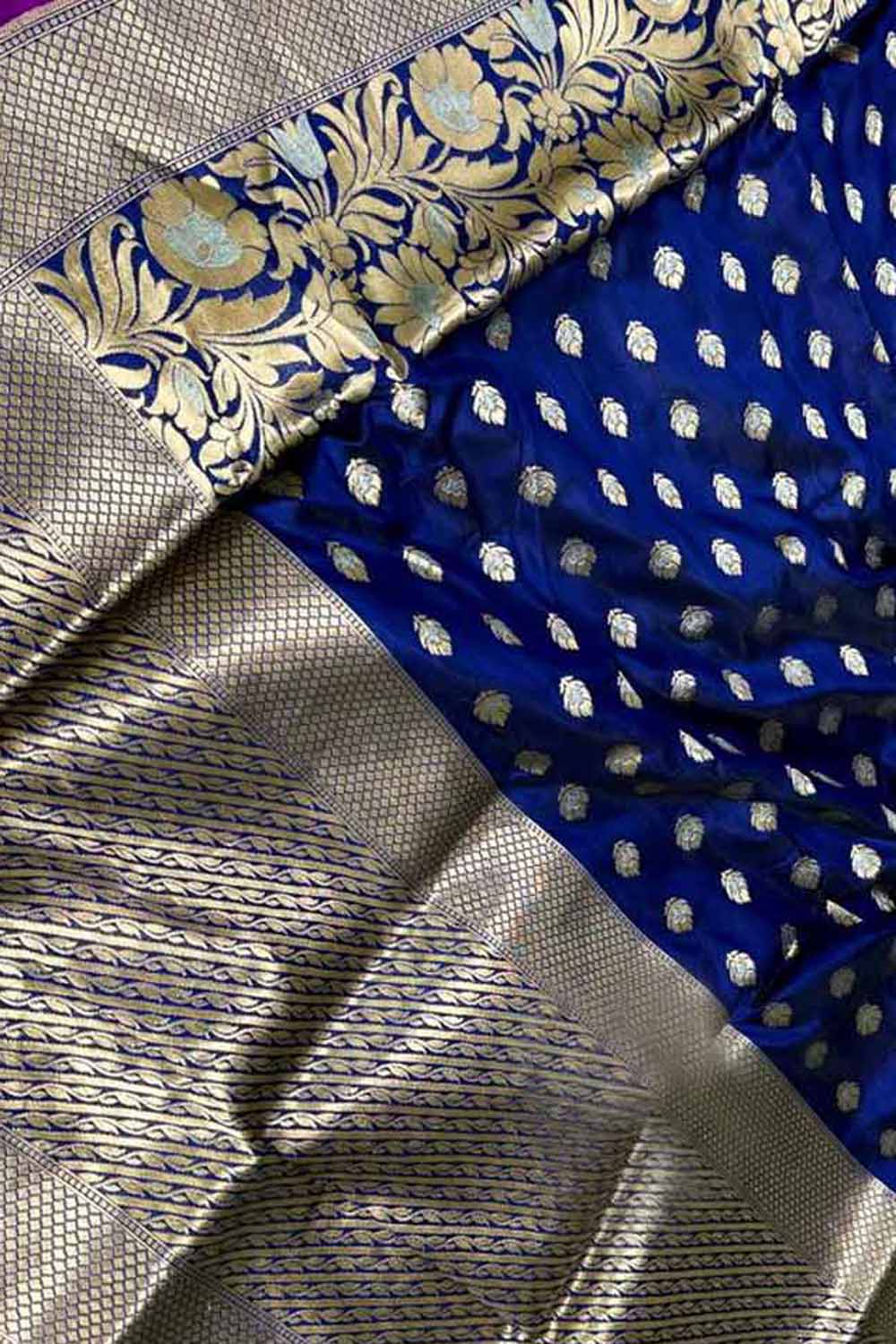Exquisite Blue Banarasi Silk Saree - Handloom Katan - Luxurion World