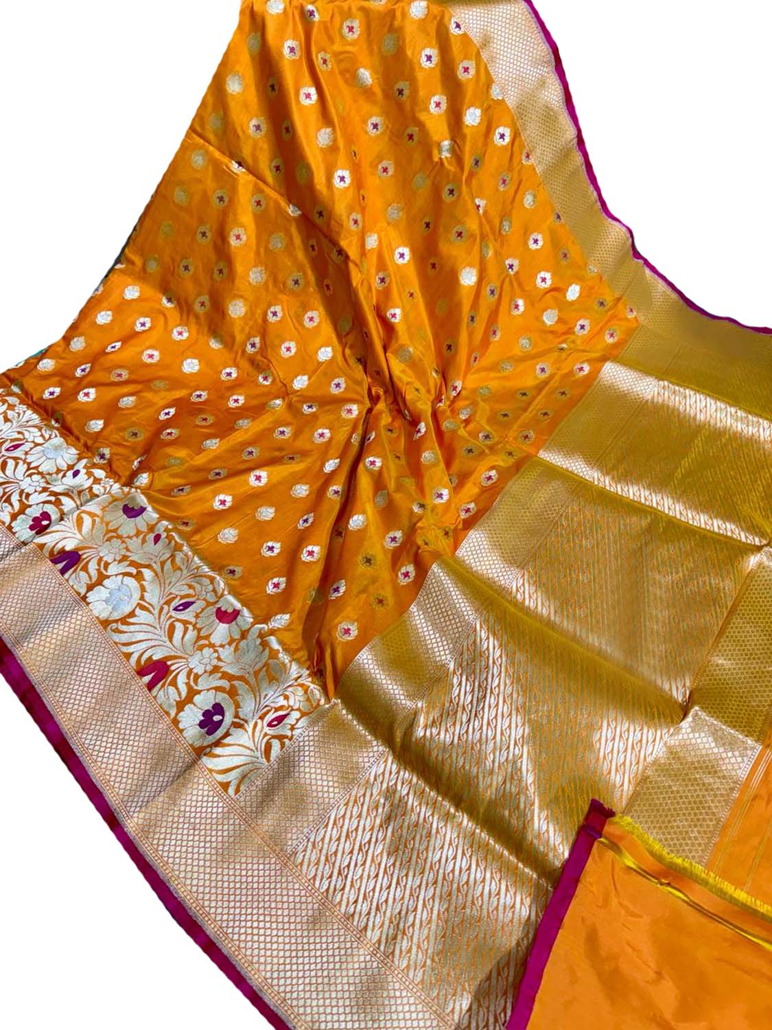 Elegant Orange Banarasi Silk Saree - Handloom Beauty - Luxurion World