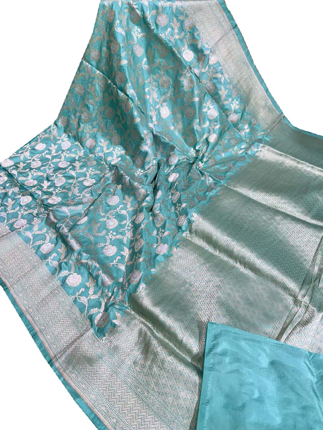 Exquisite Blue Banarasi Handloom Pure Katan Silk Saree - Luxurion World
