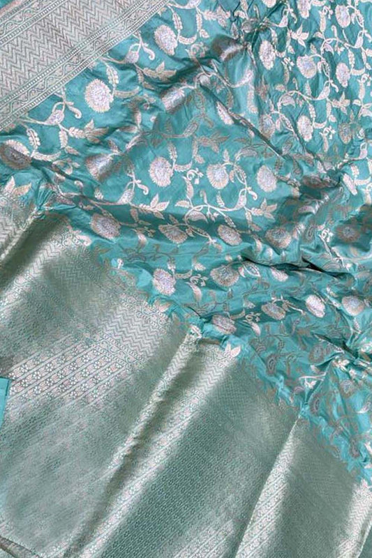 Exquisite Blue Banarasi Handloom Pure Katan Silk Saree - Luxurion World