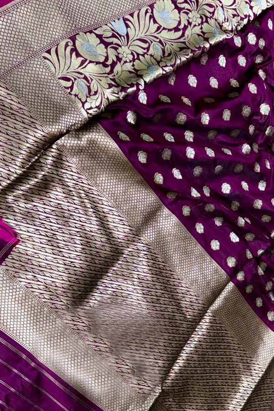 Exquisite Purple Banarasi Silk Saree - Handloom Katan - Luxurion World